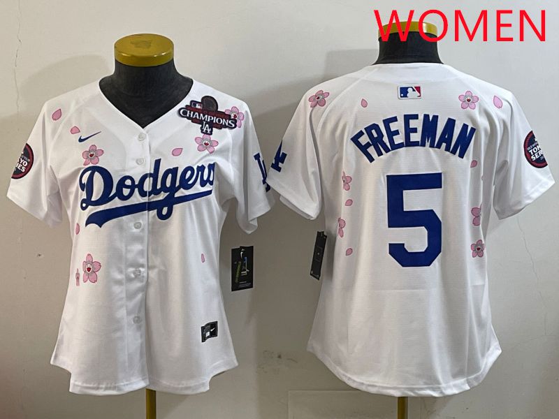Women Los Angeles Dodgers #5 Freeman White Sakura Edition 2025 Nike MLB Jersey style 2